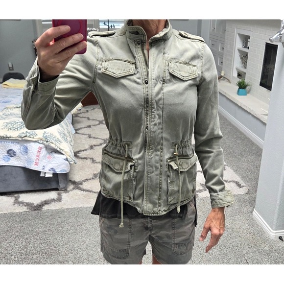 Lucky Brand Light Green Sturdy  Military Jacket Cargo Cinched XS S 36" 25" - Picture 5 of 9